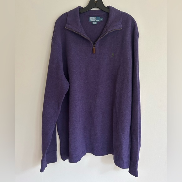 VINTAGE POLO RALPH LAUREN Quarter Zip Sweater Dark Purple Classic Preppy | Sz XL - Picture 3 of 14